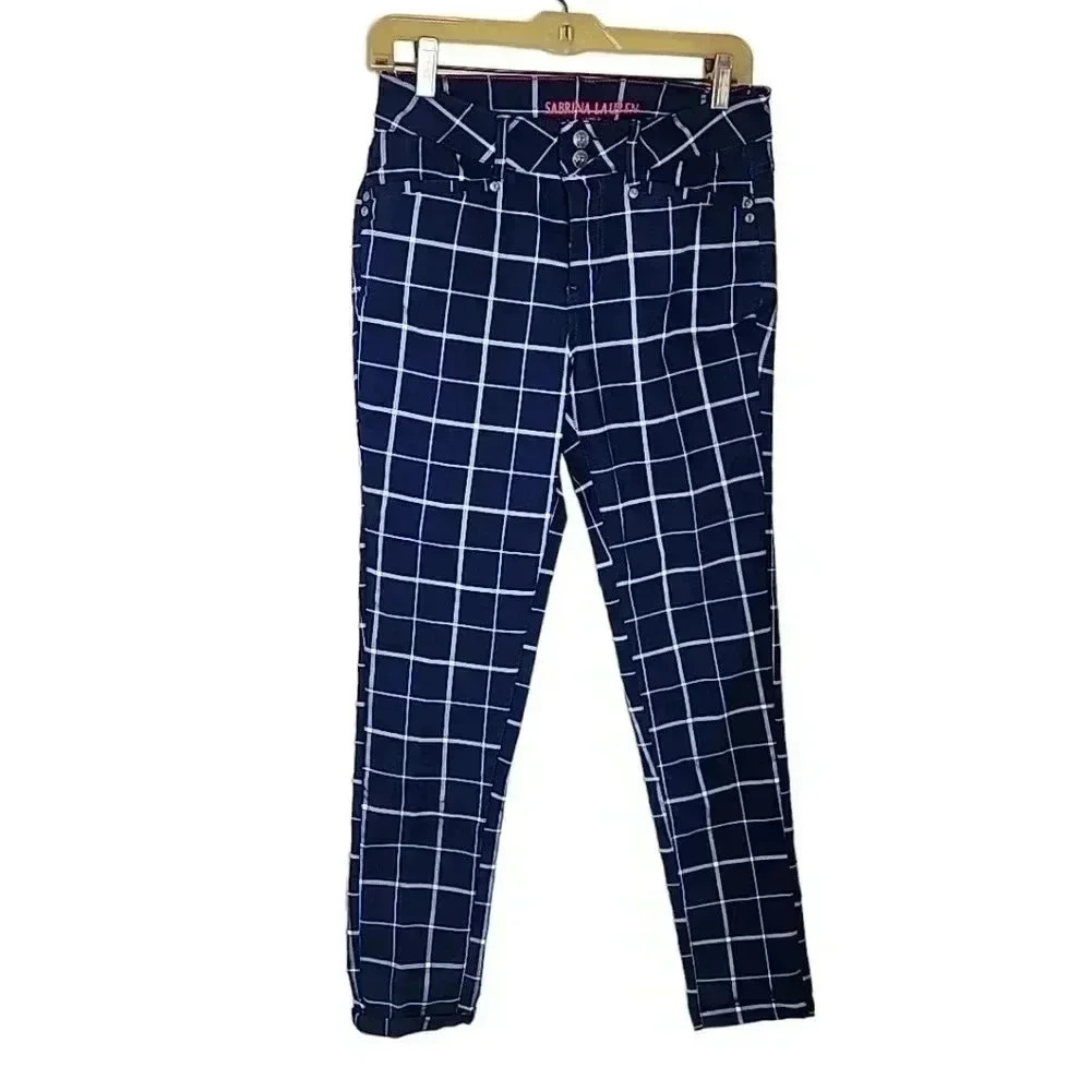 SABRINA Lauren Blue and white plaid skinny pants. Size 10